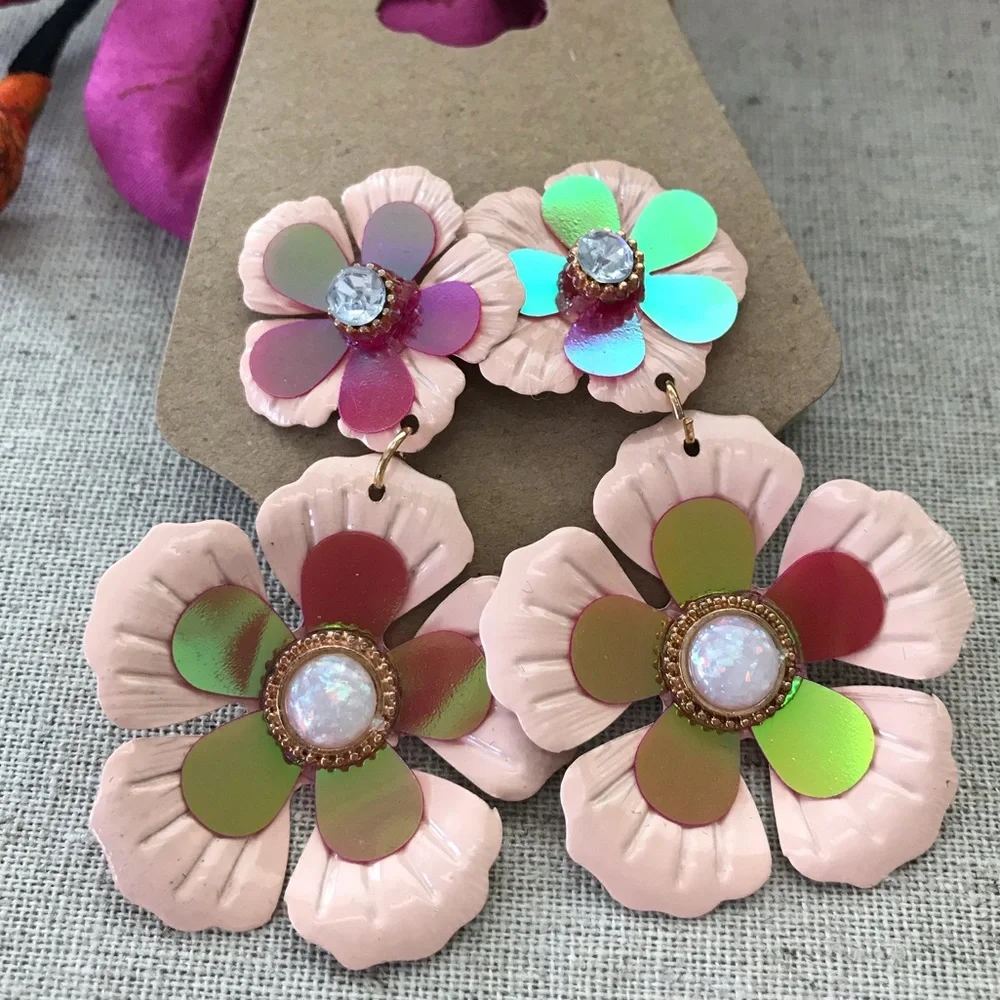 Pink Pansy Statement Earrings
